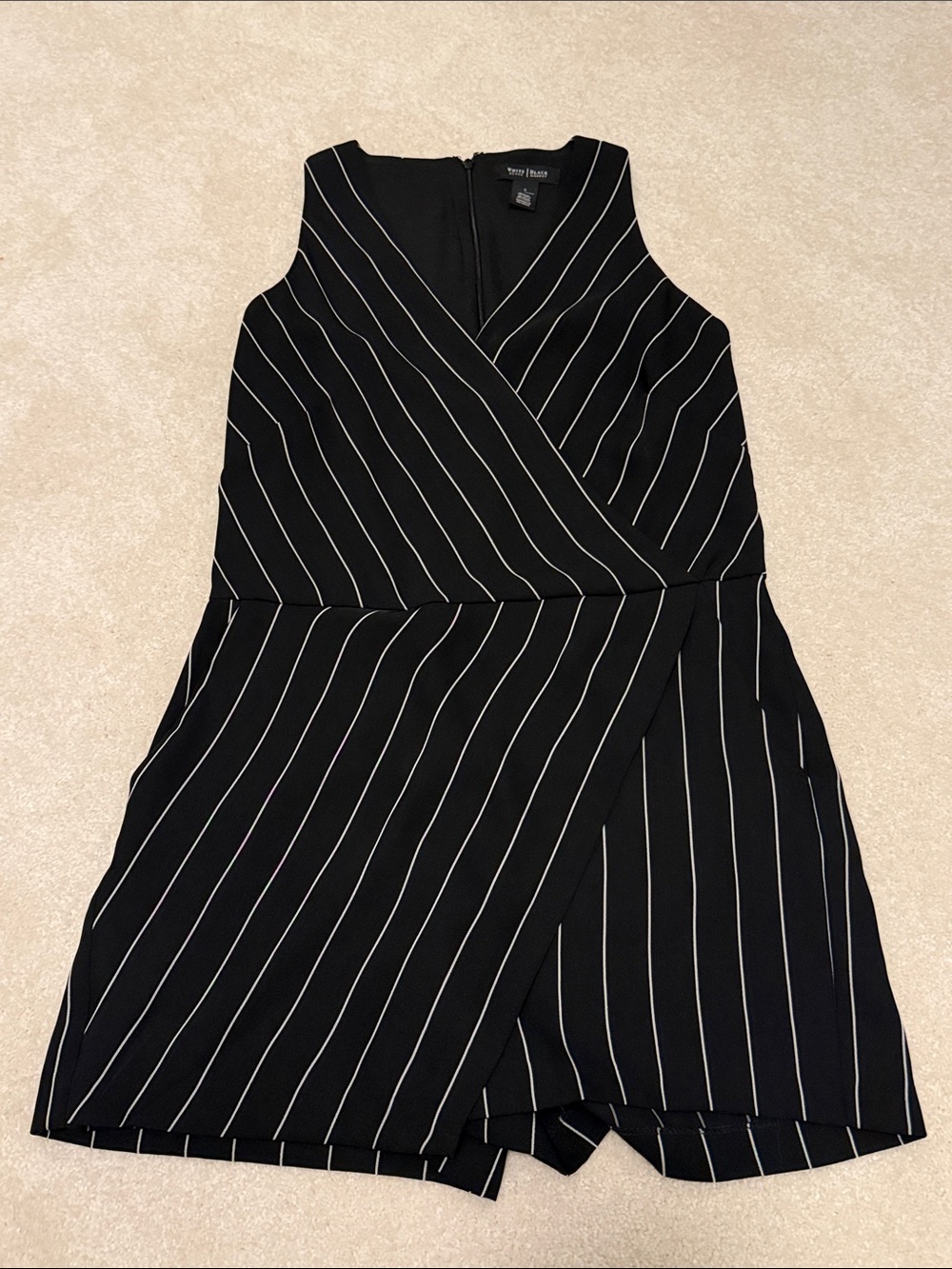 White House Black Market Black Pinstripe Faux Wrap Romper Dress